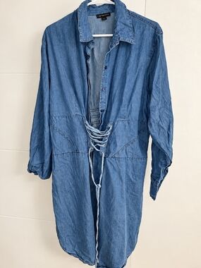 Tomboy Denim Button-Front Shirt in Blue